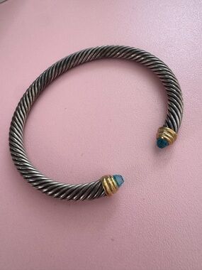 David Yurman Cable Twist Cuff Bracelet with Blue Stone Tips and Gold Accents